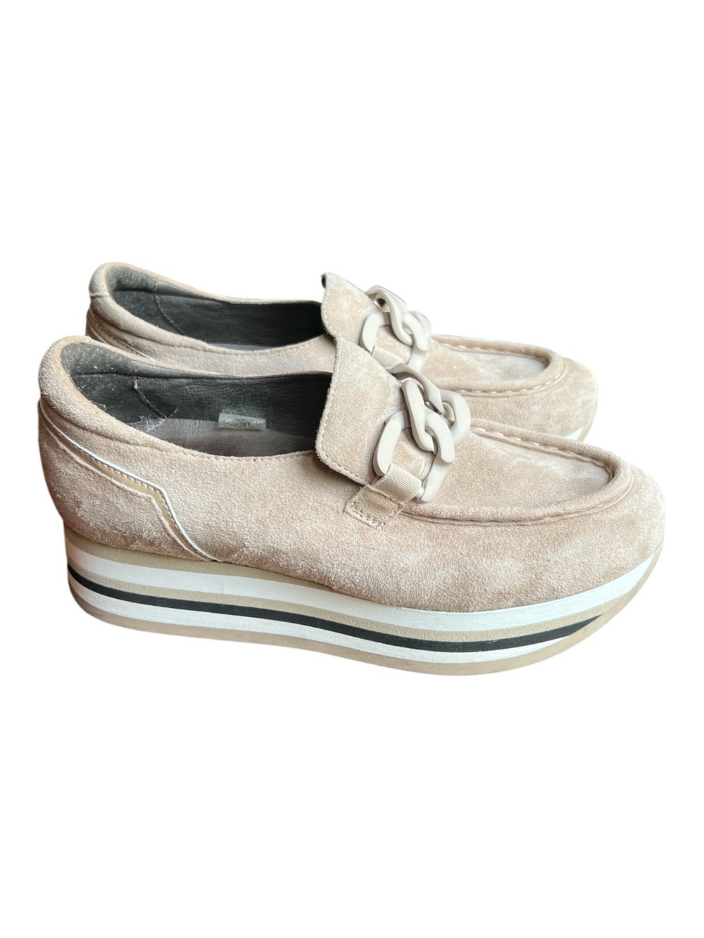 Softwaves women's platform loafers beige suede upper striped chunky sole 7/37.5